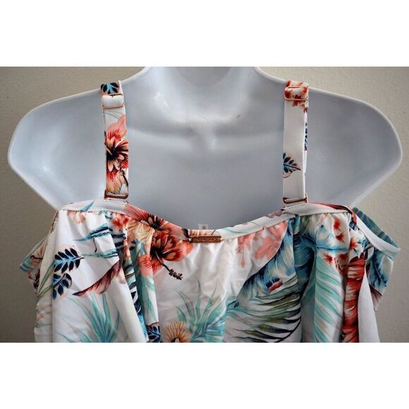 Raisins Curve H840581 Women's Plus Sz 14W White Tortuga One-Piece Swimsuit - Picture 4 of 13